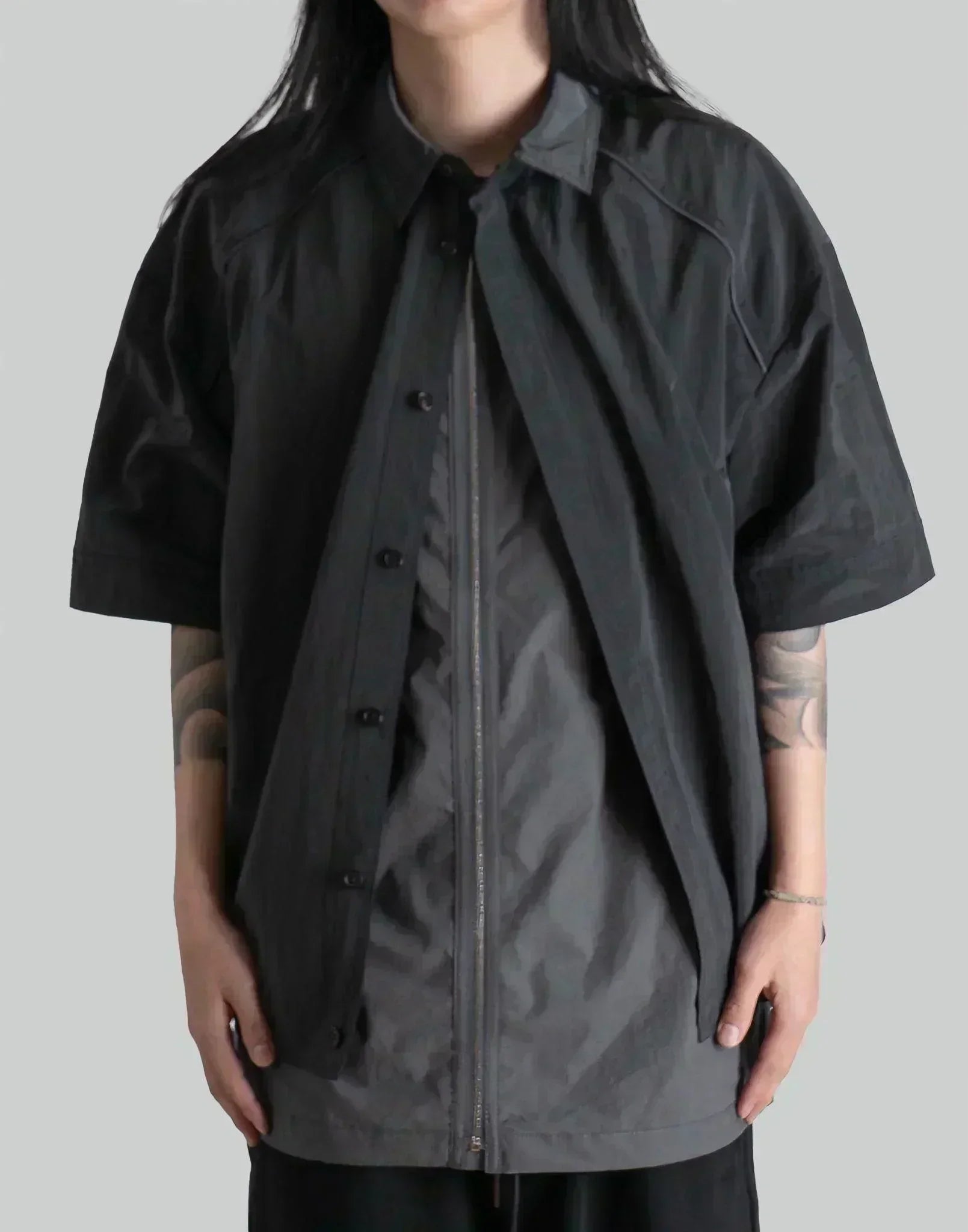 Juun.J - Double Layered Short Sleeve Zip-Up Shirts - 082plus
