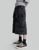 Washed Denim Wide Cargo Shorts