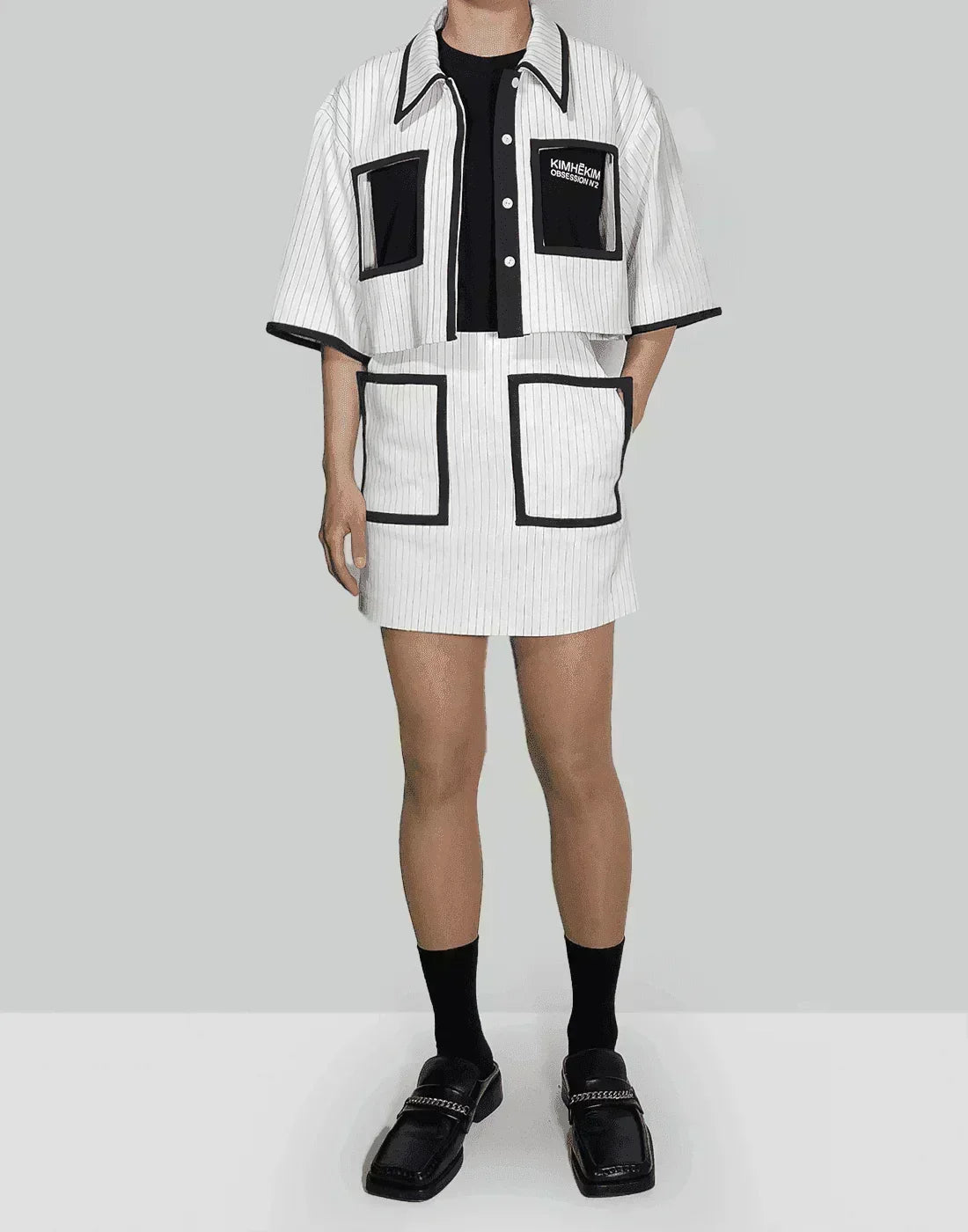 KIMHĒKIM - CARRIE CROPPED STRIPPED SHIRTKET - 082plus