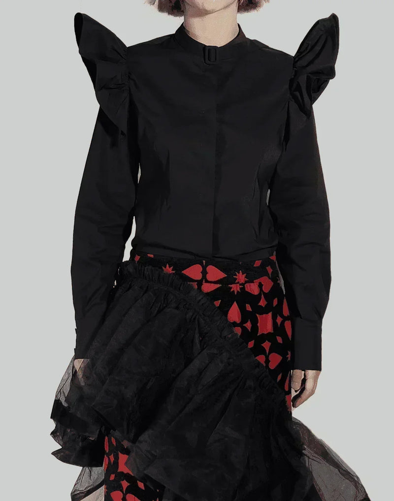 MINJU KIM - NECK BUCKLE RUFFLE BLOUSE - 082plus