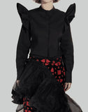 NECK BUCKLE RUFFLE BLOUSE