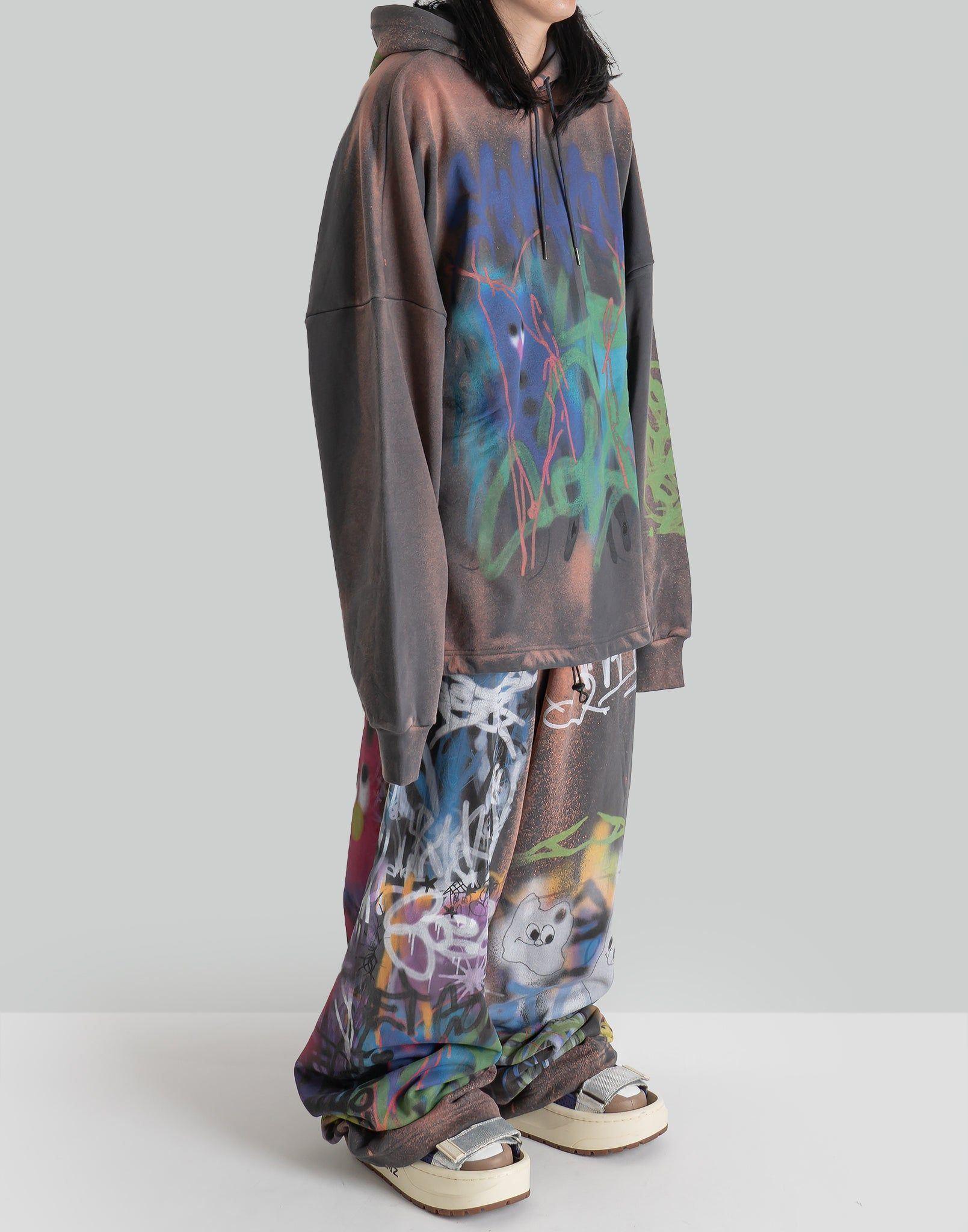 SANKUANZ - Bleached Rabbit Graffiti Print Sweatpants - 082plus