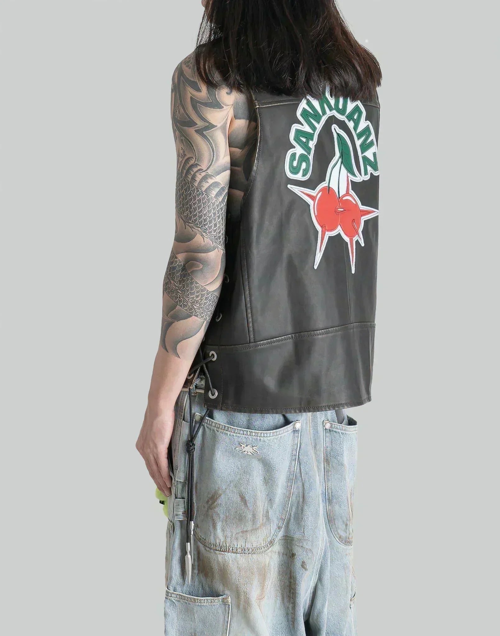 SANKUANZ - DISTRESSED CHERRYBOMB LEATHER VEST - 082plus