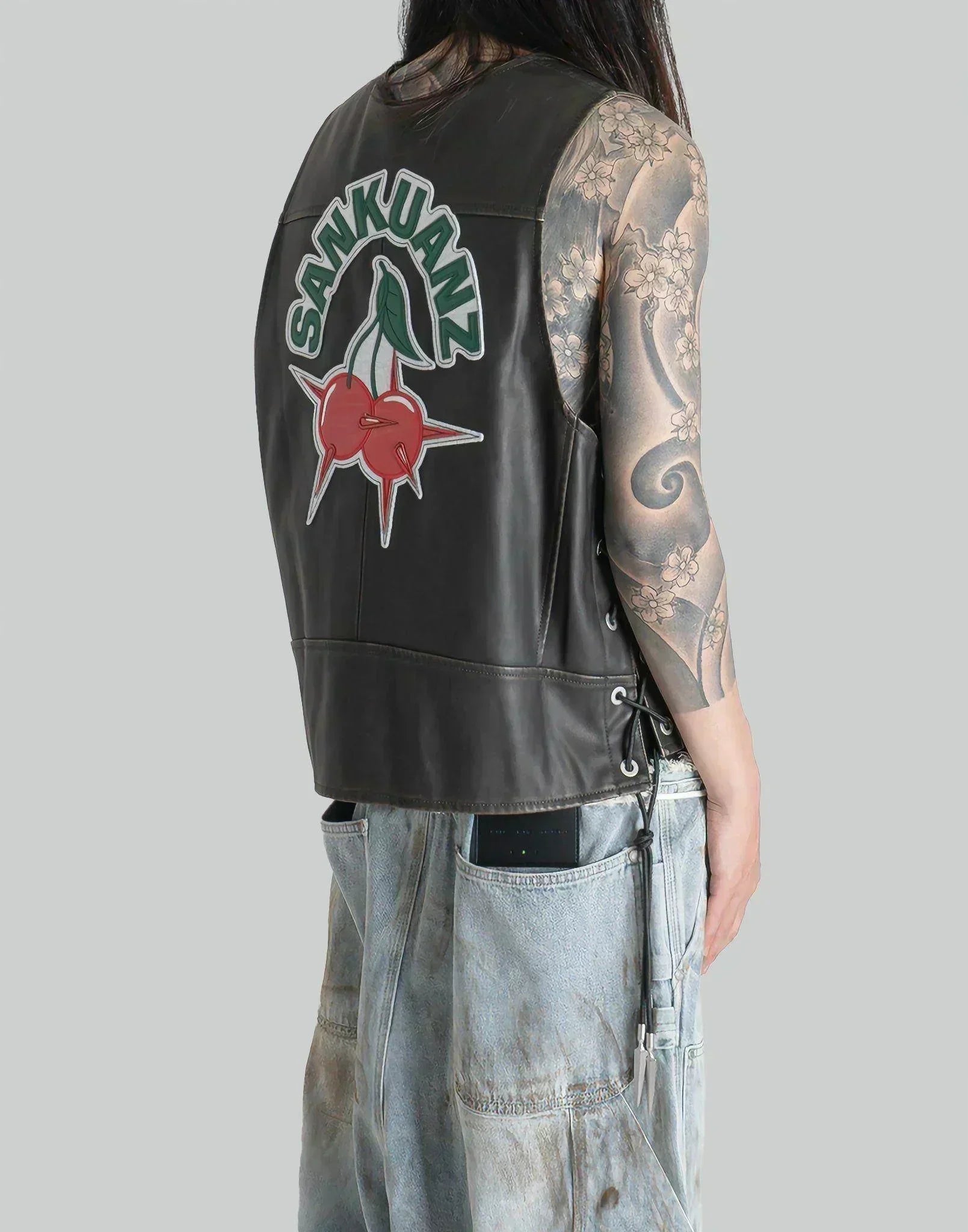 SANKUANZ - DISTRESSED CHERRYBOMB LEATHER VEST - 082plus