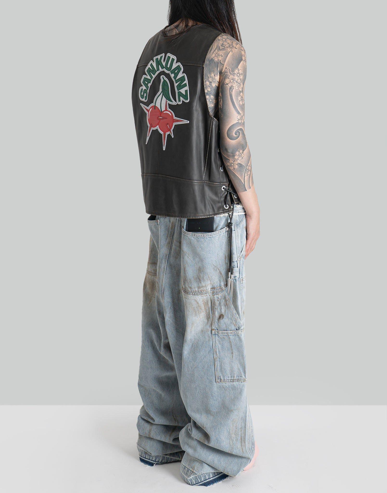 SANKUANZ - DISTRESSED CHERRYBOMB LEATHER VEST - 082plus