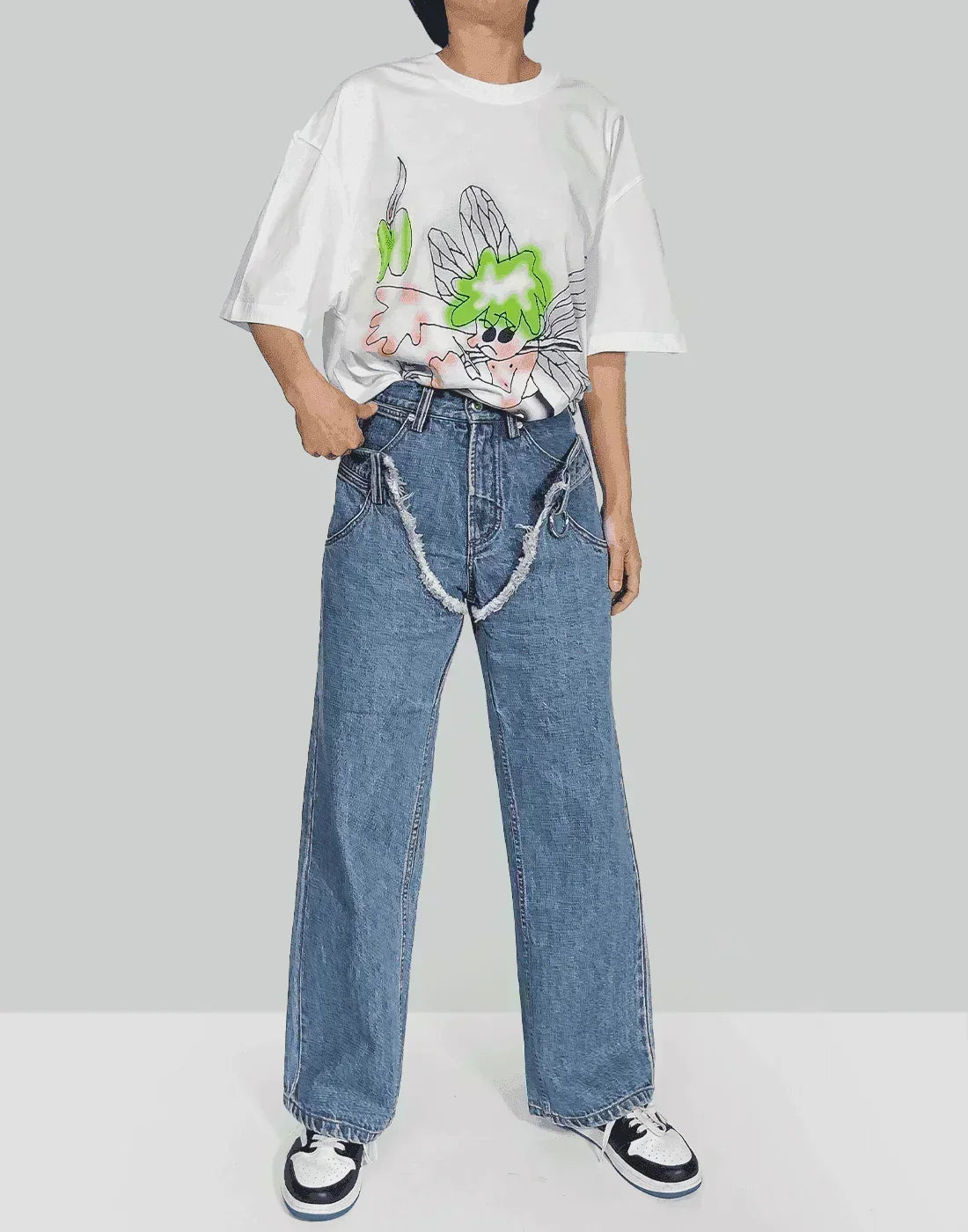 SANKUANZ - Double Waisted Wide Leg Jeans - 082plus