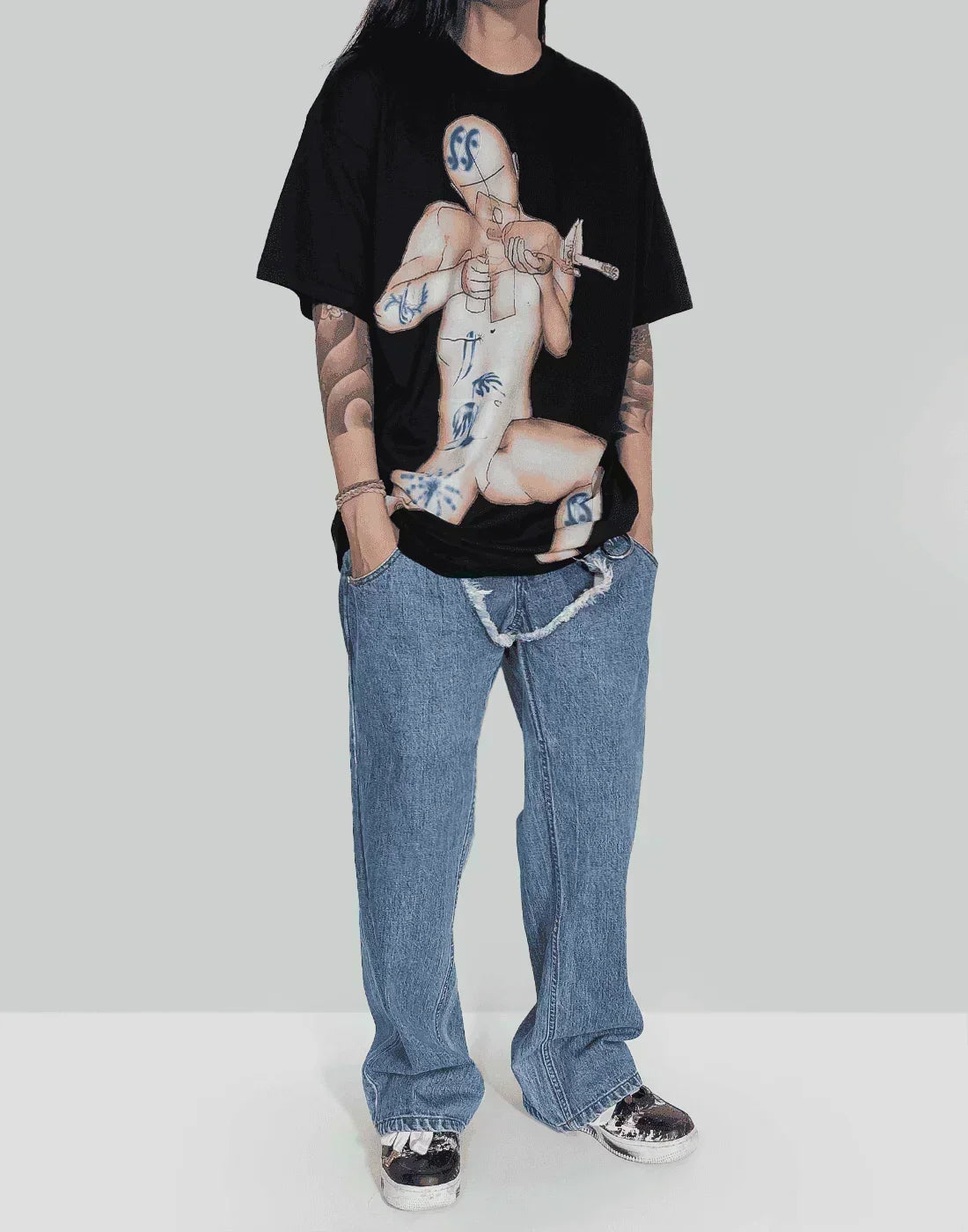 SANKUANZ - Double Waisted Wide Leg Jeans - 082plus