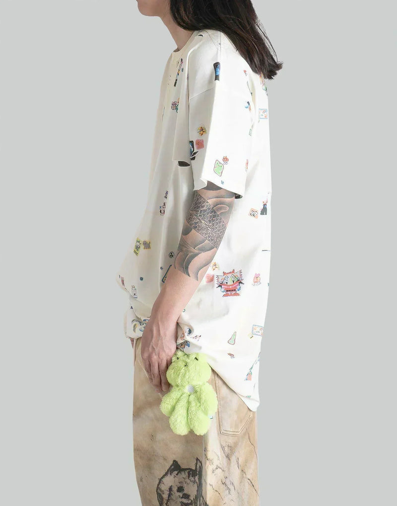 SANKUANZ - OVERSIZE STICKERS GRAFFITI PRINT T-SHIRT - 082plus