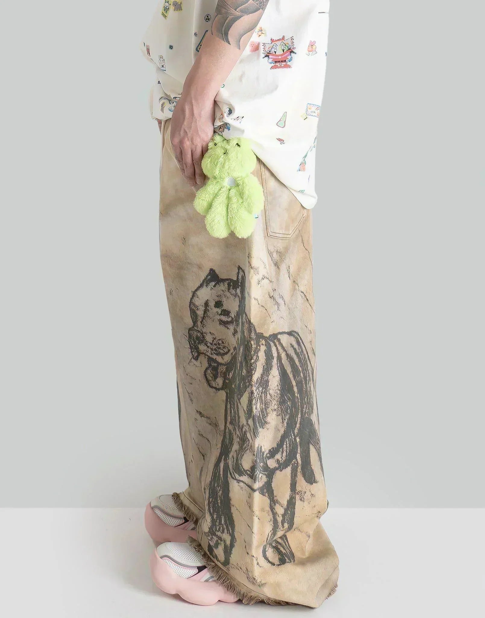 SANKUANZ - PIT BULL GRAFFITI PRINT DENIM BAGGY PANTS - 082plus