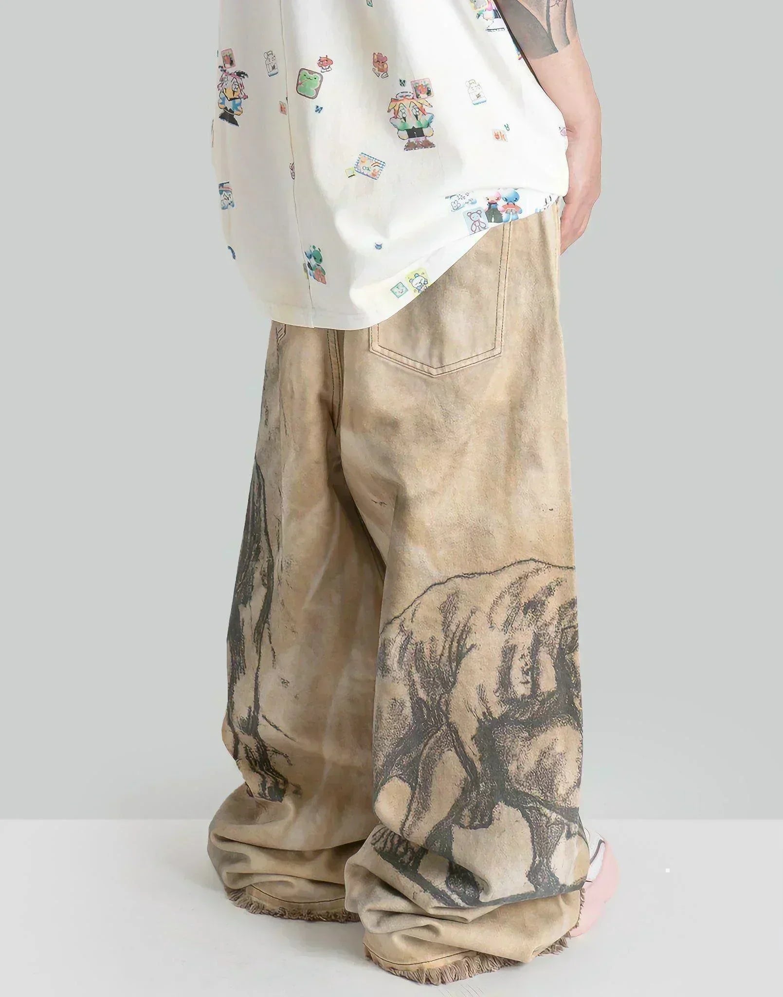 SANKUANZ - PIT BULL GRAFFITI PRINT DENIM BAGGY PANTS - 082plus