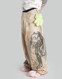 PIT BULL GRAFFITI PRINT DENIM BAGGY PANTS