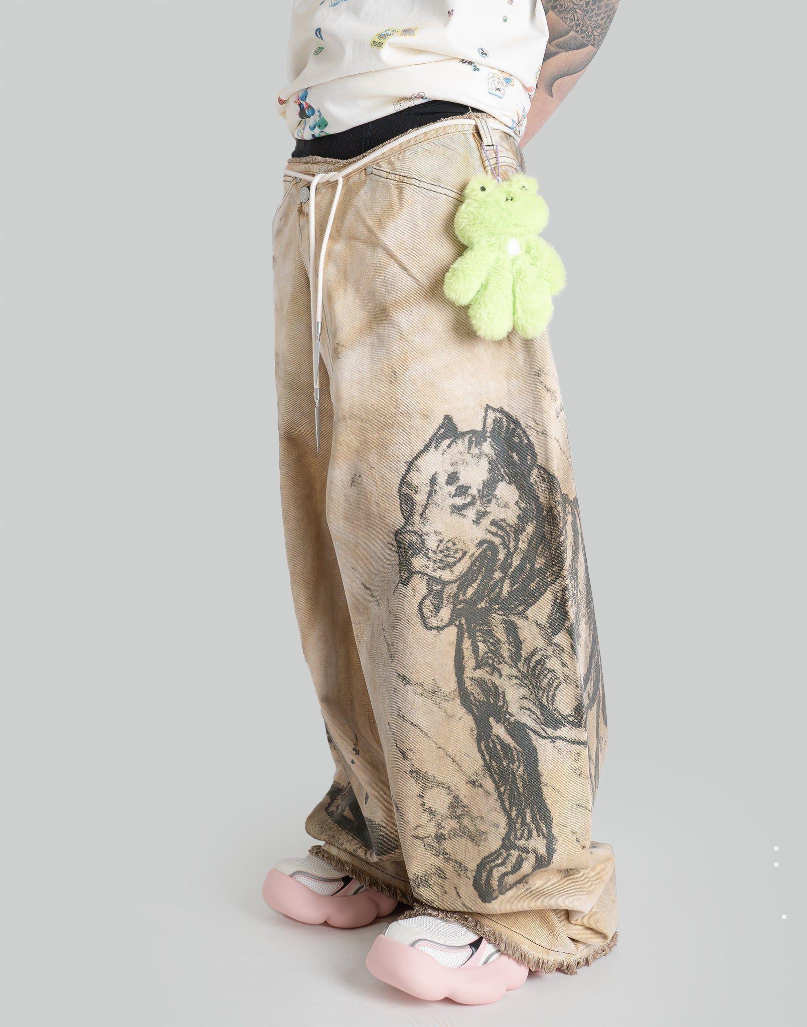 SANKUANZ - PIT BULL GRAFFITI PRINT DENIM BAGGY PANTS - 082plus