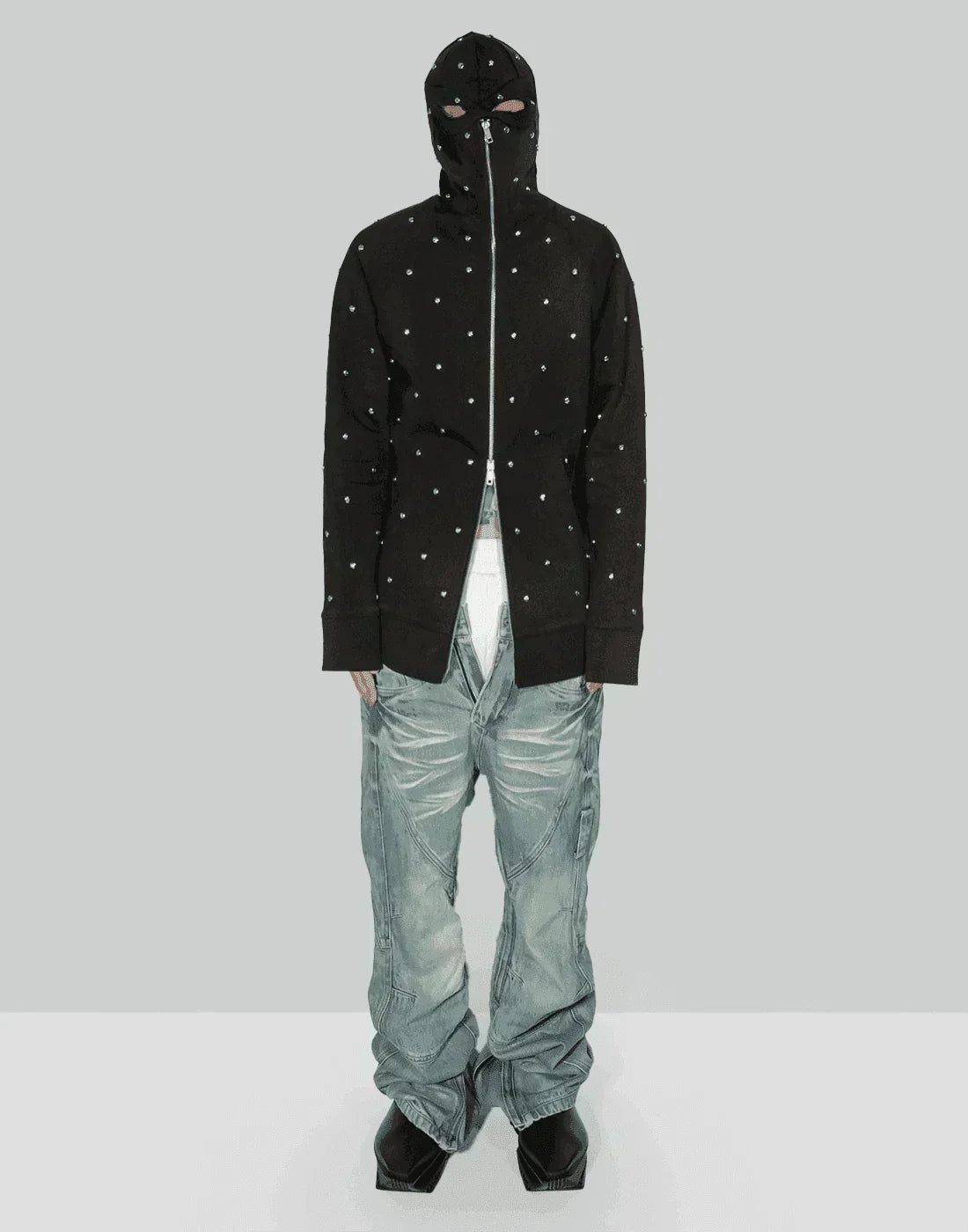 SANKUANZ - Rivet Embellished Zipper Hoodie - 082plus