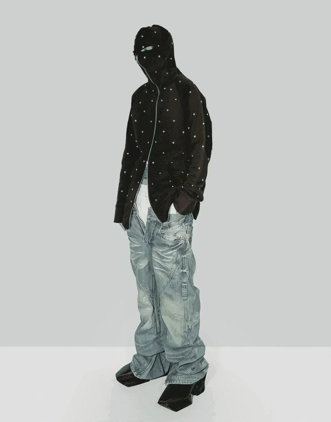 SANKUANZ - Rivet Embellished Zipper Hoodie - 082plus