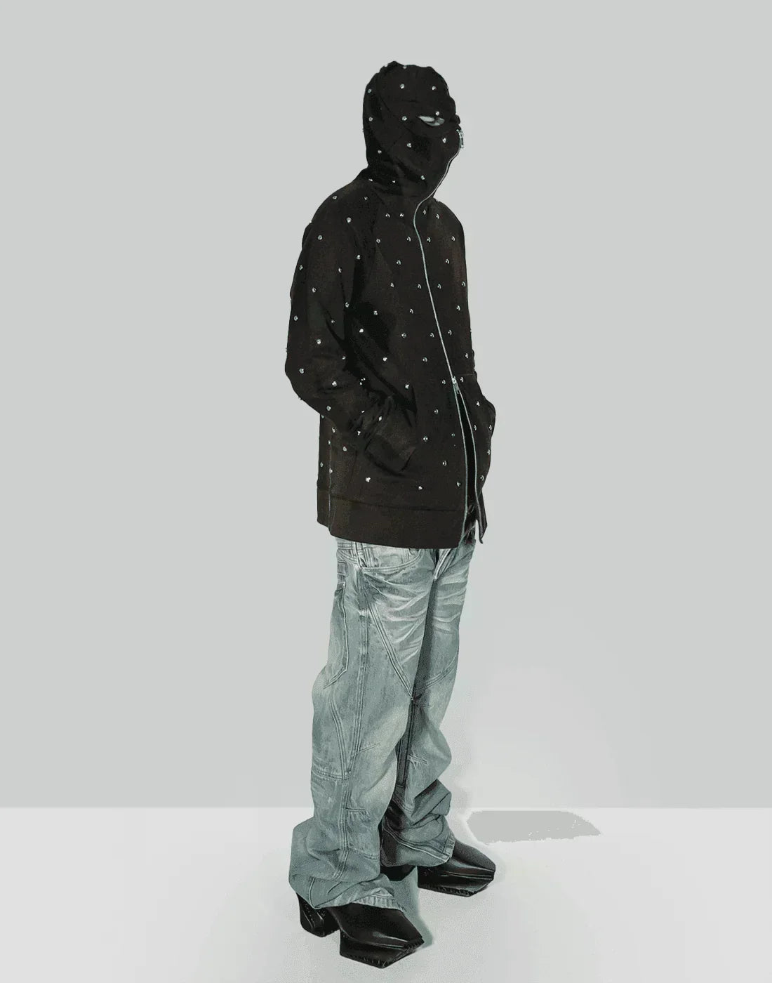 SANKUANZ - Rivet Embellished Zipper Hoodie - 082plus