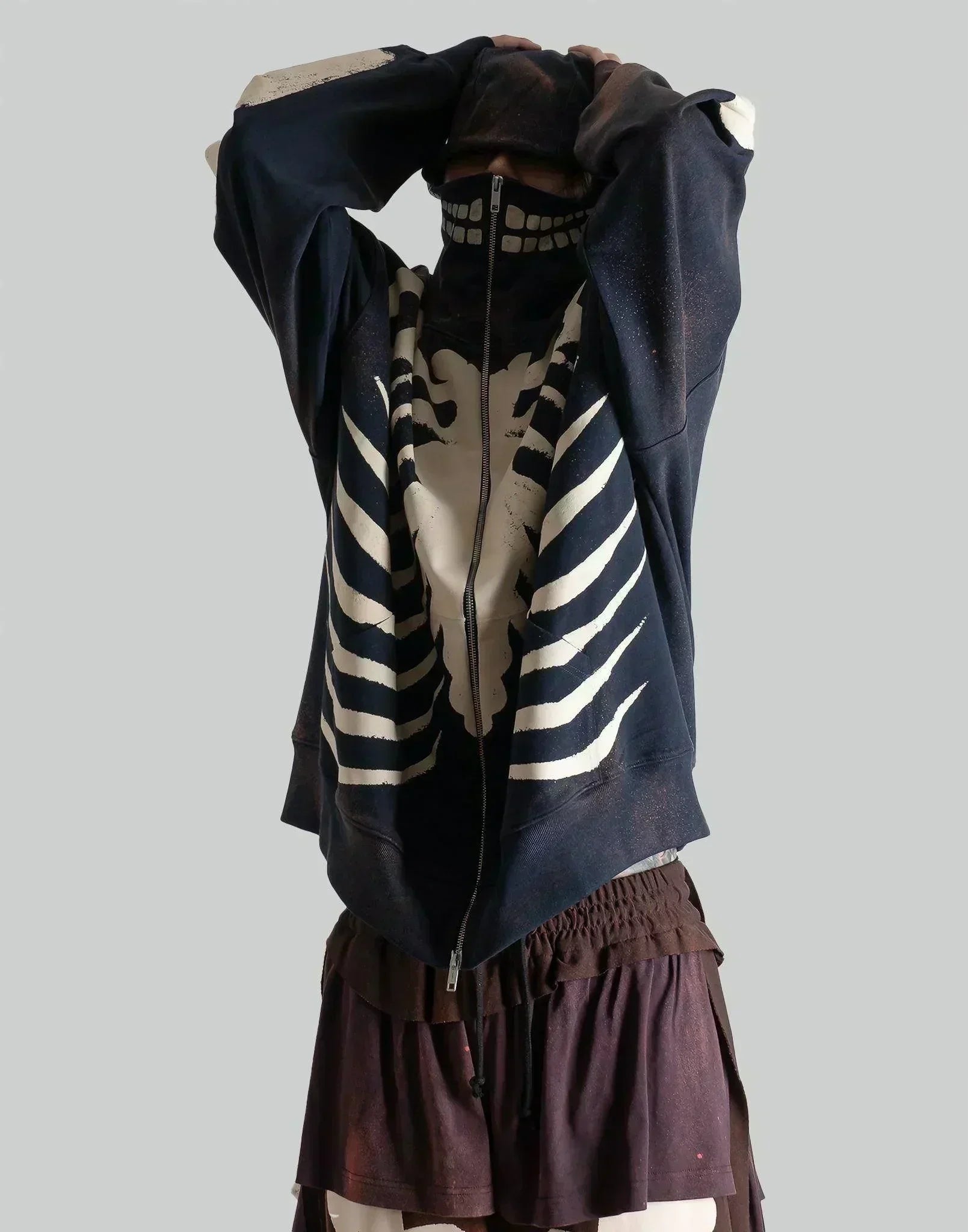 SANKUANZ - Skeleton Print Hoodie With Zipper - 082plus