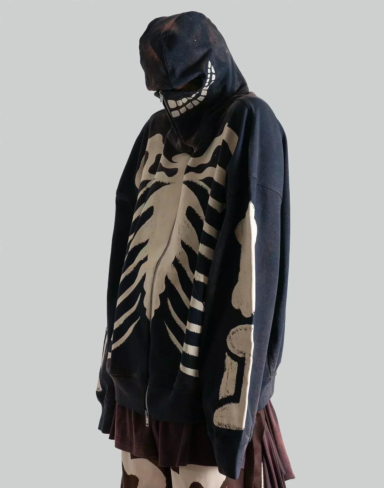 SANKUANZ - Skeleton Print Hoodie With Zipper - 082plus