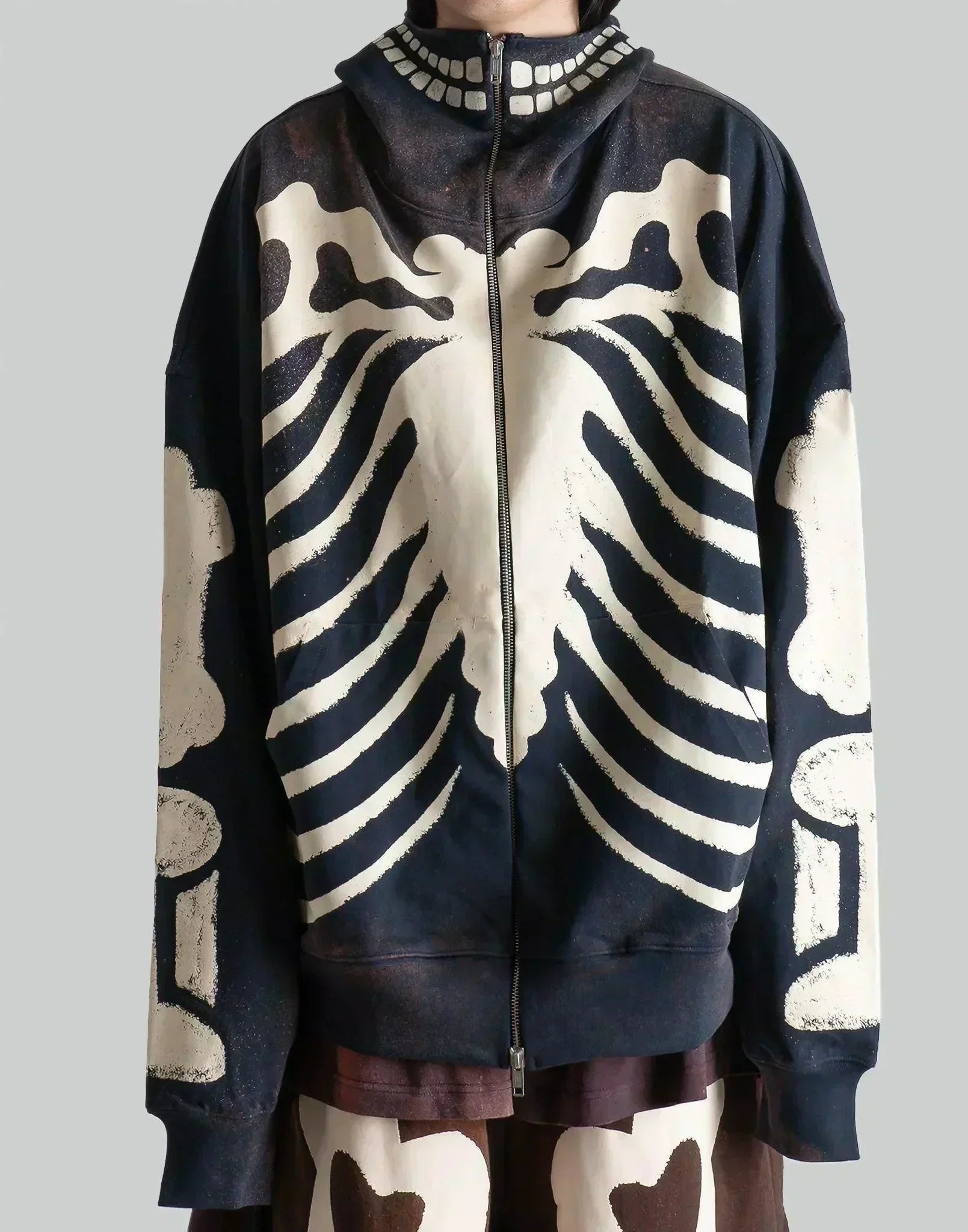 SANKUANZ - Skeleton Print Hoodie With Zipper - 082plus