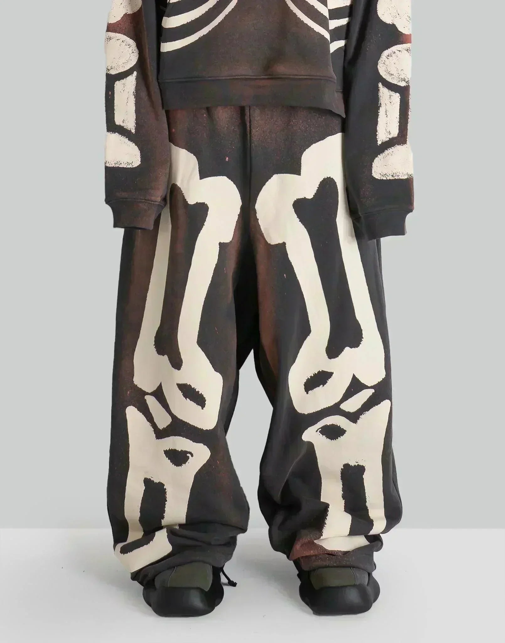 SANKUANZ Skeleton Print Wide-Leg Drawstring Sweatpants – 082plus