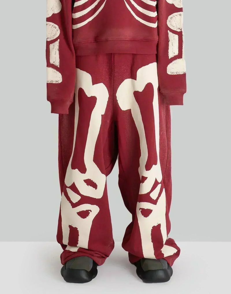 SANKUANZ - Skeleton Print Wide-Leg Drawstring Sweatpants - 082plus