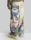 SANKUANZ - Worn Rabbit Graffiti Print Cotton Baggy Jeans - 082plus