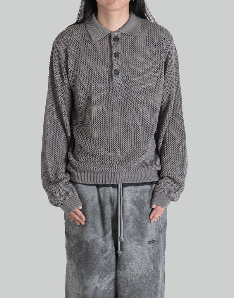 032C - 'LACE KNIT' POLO LONGSLEEVE - 082plus