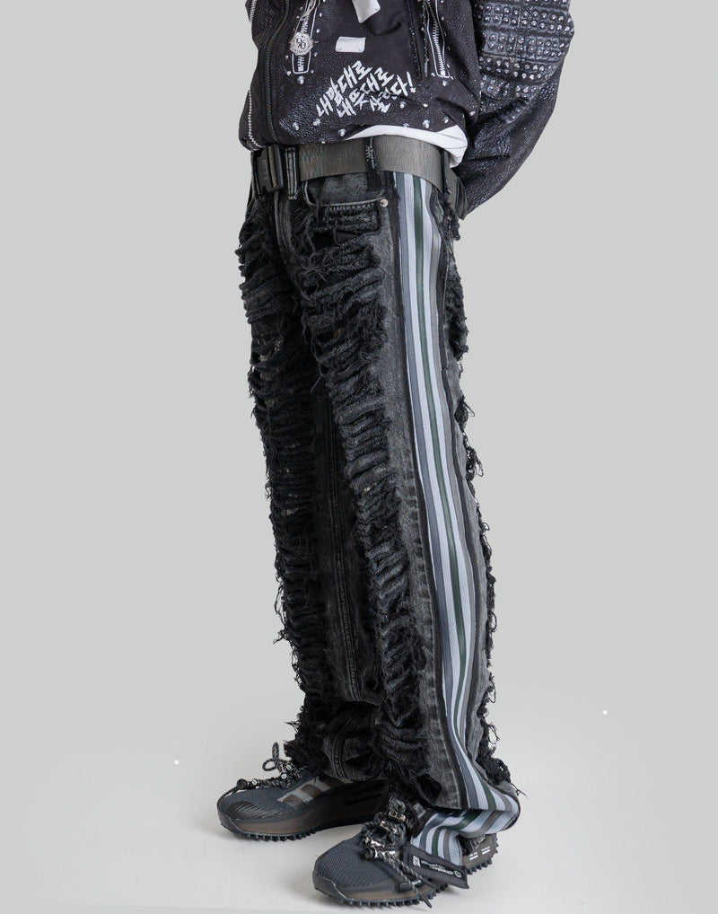 99%IS- - Side Ripped Flower Washed Denim [Hand Made Custom] - 082plus