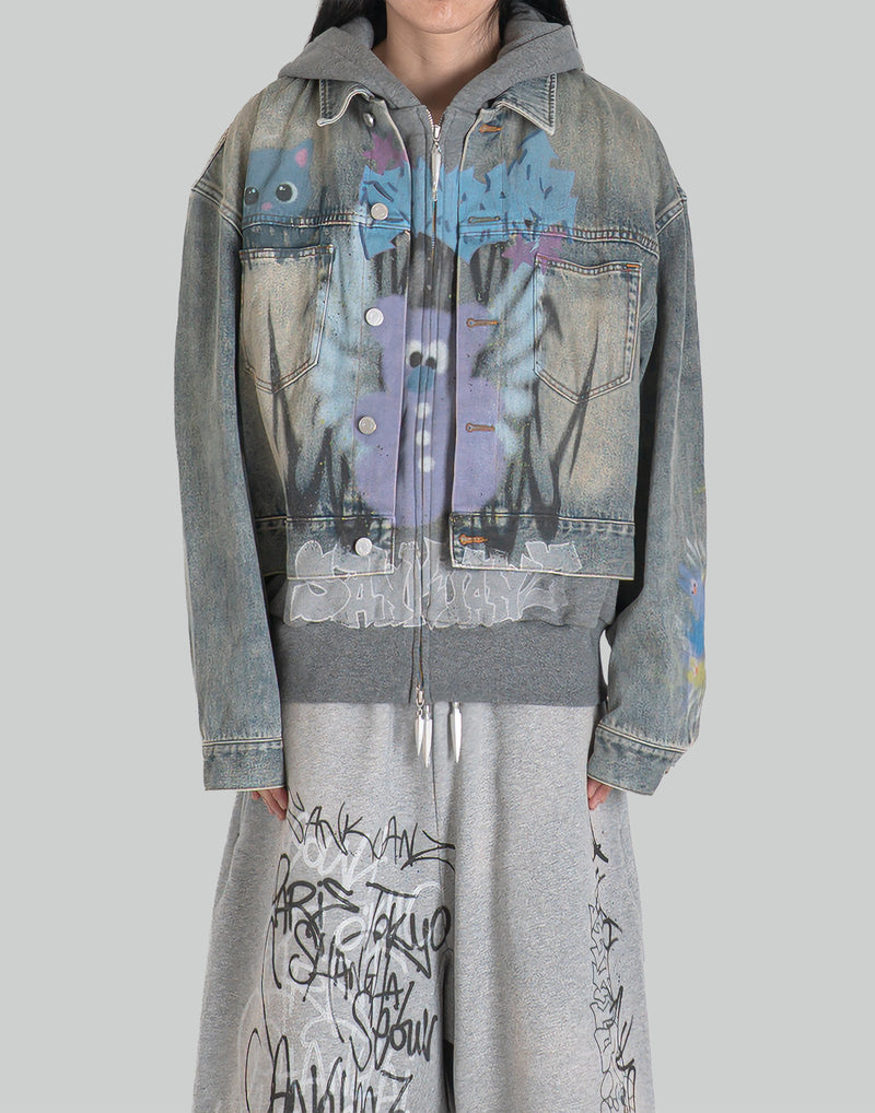GRAPHIC PRINT UNISEX WASHED DENIM JACKET