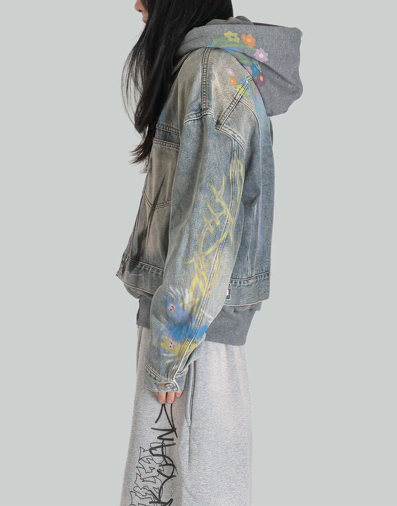 GRAPHIC PRINT UNISEX WASHED DENIM JACKET