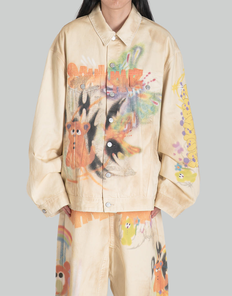 GRAPHIC PRINT UNISEX WASHED DENIM JACKET