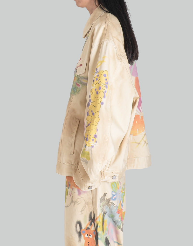 GRAPHIC PRINT UNISEX WASHED DENIM JACKET
