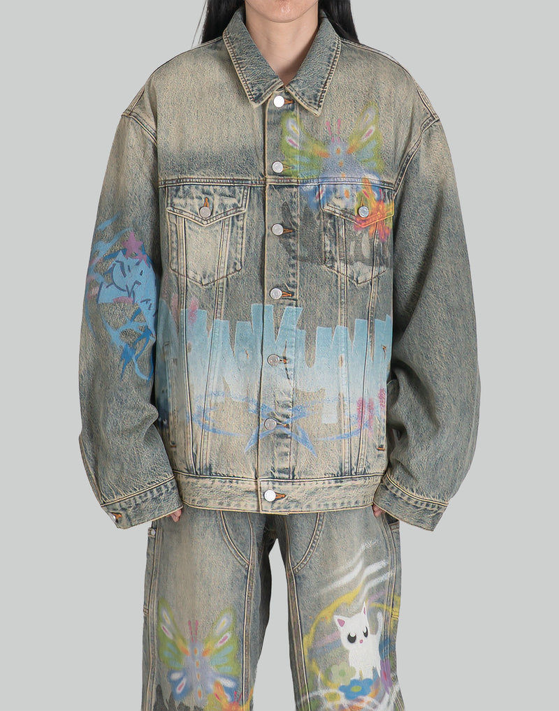 GRAPHIC PRINT UNISEX WASHED DENIM JACKET