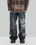GRAPHIC PRINT UNISEX WASHED JEANS