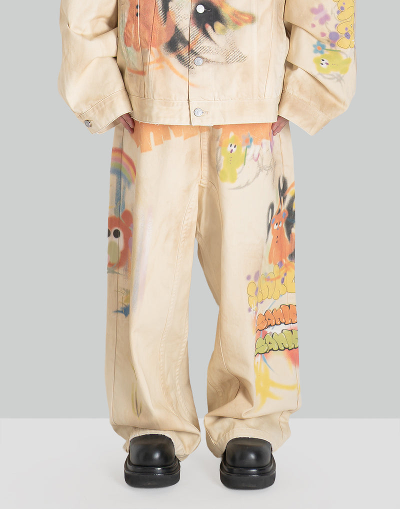 GRAPHIC PRINT UNISEX WASHED JEANS