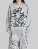 BUMPY GRAFFITI PRINT BLEACHED CREWNECK SWEATSHIRT