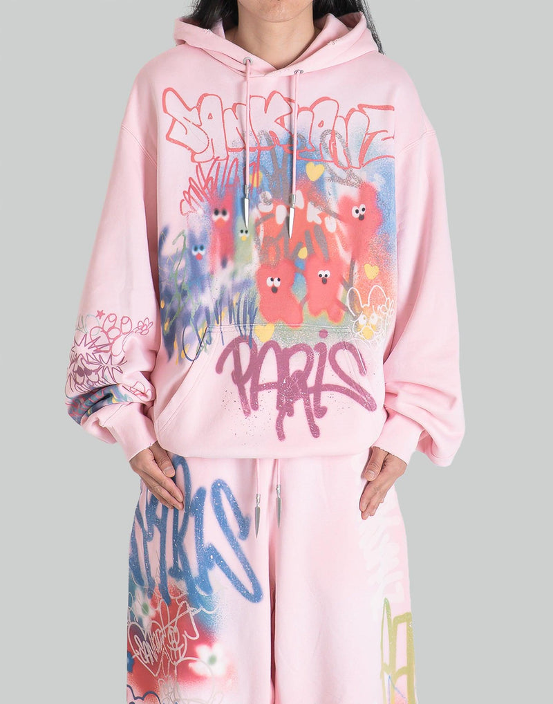 SANKUANZ - BUMPY GRAFFITI PRINT BLEACHED HOODIE - 082plus