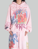 BUMPY GRAFFITI PRINT BLEACHED HOODIE - 082plus