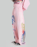 BUMPY GRAFFITI PRINT BLEACHED RELAXED SWEATPANTS