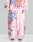 BUMPY GRAFFITI PRINT BLEACHED RELAXED SWEATPANTS - 082plus