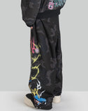 BUMPY GRAFFITI PRINT CAMOUFLAGE CARGO PANTS