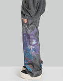 BUMPY GRAFFITI PRINT CARGO DENIM PANTS