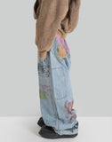 SANKUANZ BUMPY GRAFFITI PRINT DENIM BAGGY PANTS - 082plus