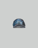 BUMPY GRAFFITI PRINT DENIM BASEBALL CAP