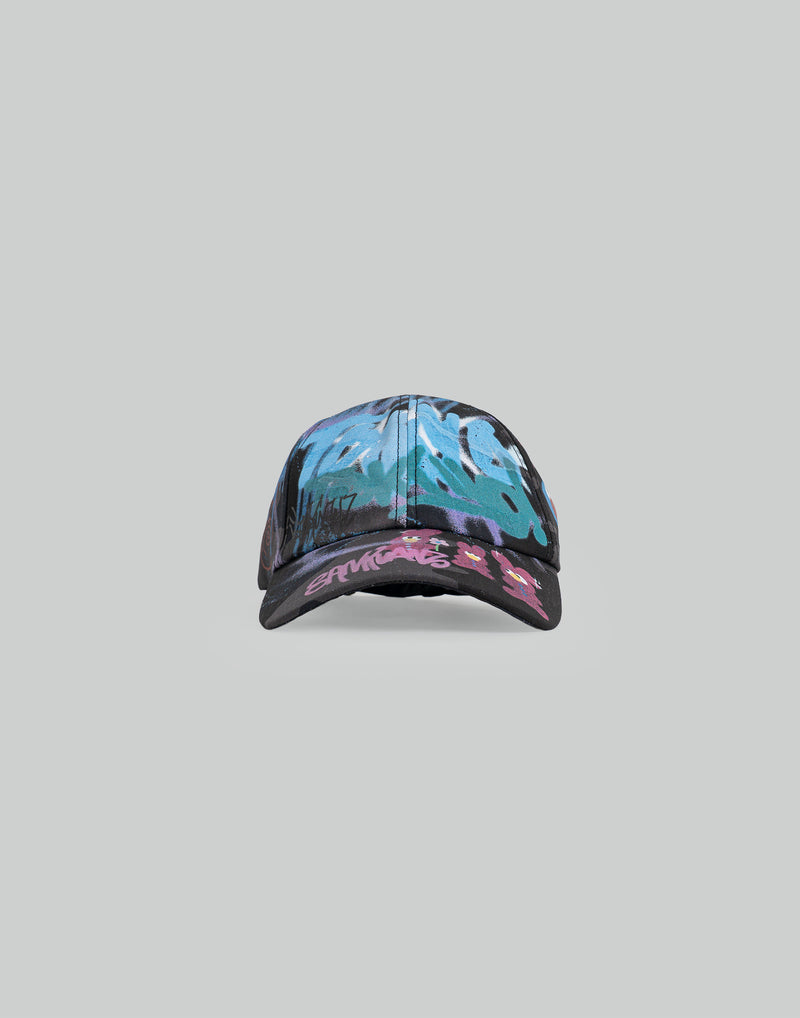 BUMPY GRAFFITI PRINT DENIM BASEBALL CAP