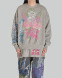 BUMPY GRAFFITI PRINT DOUBLE HEM CREWNECK SWEATSHIRT