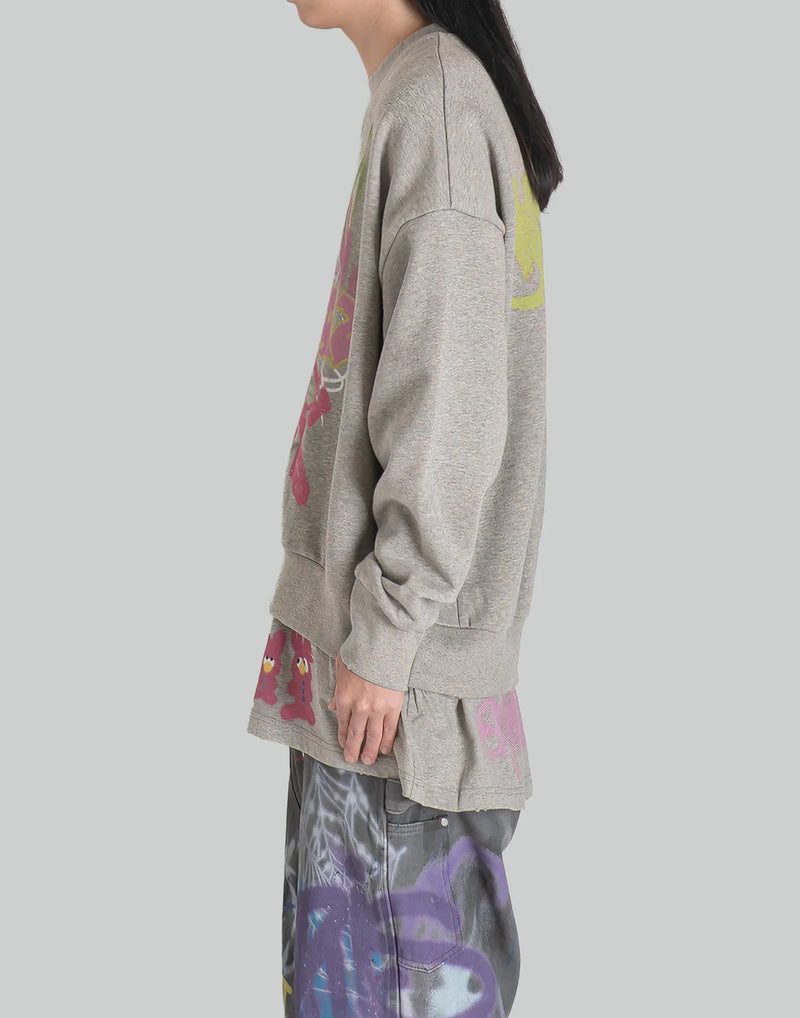 SANKUANZ - BUMPY GRAFFITI PRINT DOUBLE HEM CREWNECK SWEATSHIRT - 082plus