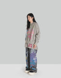 SANKUANZ - BUMPY GRAFFITI PRINT DOUBLE HEM CREWNECK SWEATSHIRT - 082plus