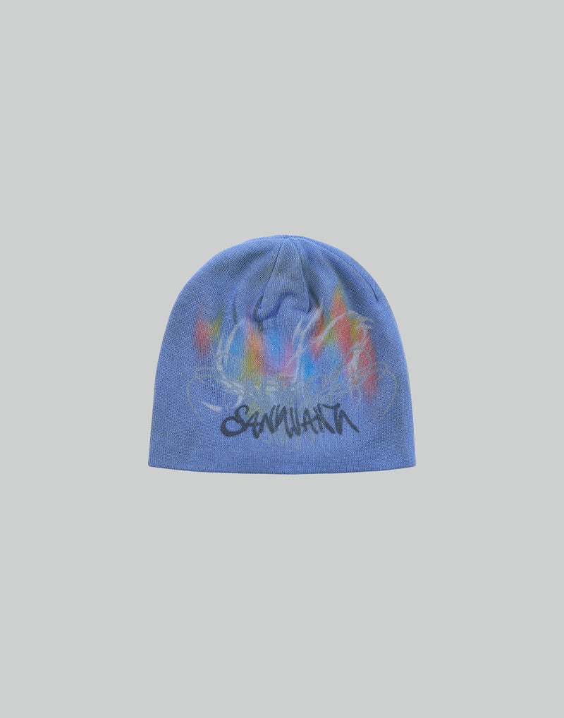 BUMPY GRAFFITI PRINT KNIT BEANIE