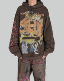 BUMPY GRAFFITI PRINT LAYERED DRAWSTRING HOODIE