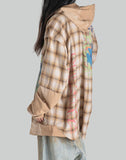 BUMPY GRAFFITI PRINT LAYERED PLAID HOODED SWEATSHIRT - 082plus